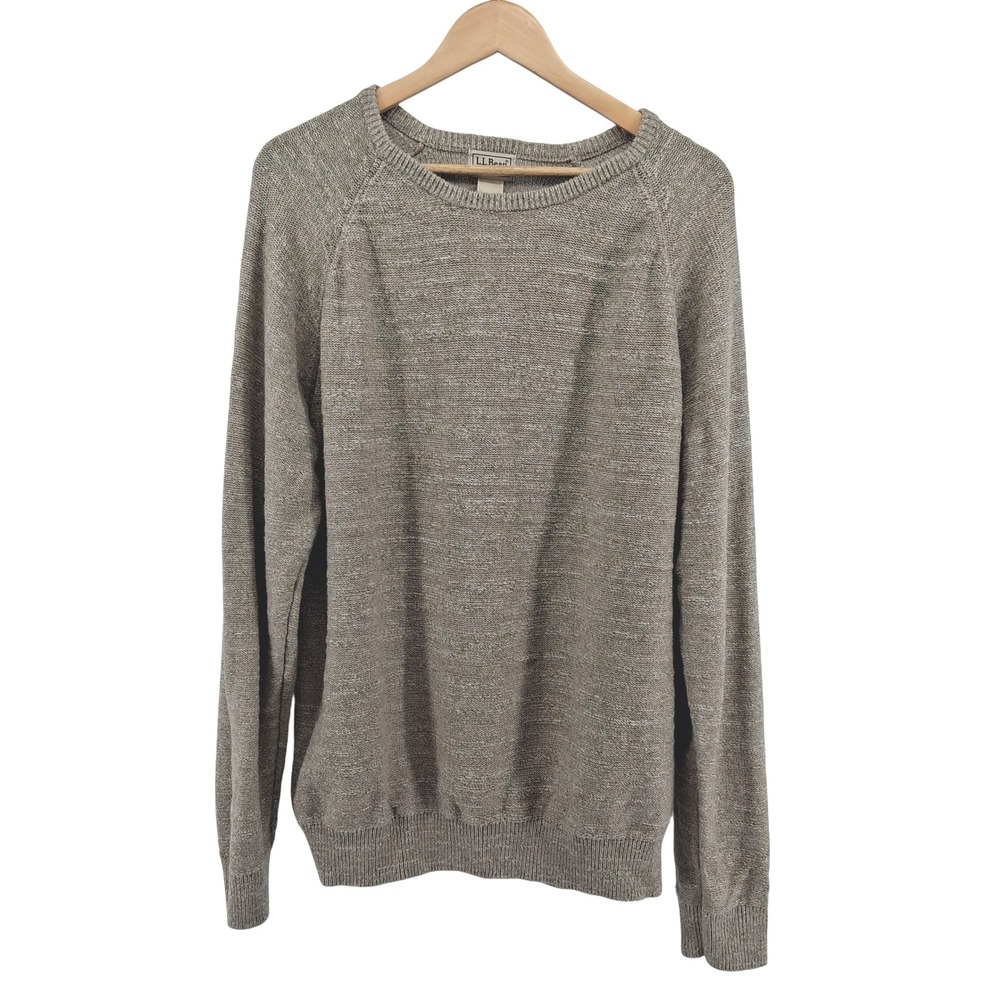 L.L. Bean Mens Sweater‎ XL Organic Cotton Crewneck Raglan Knit Pullover Beige